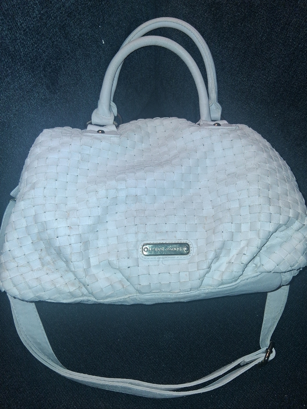 Steve Madden White Woven Satchel